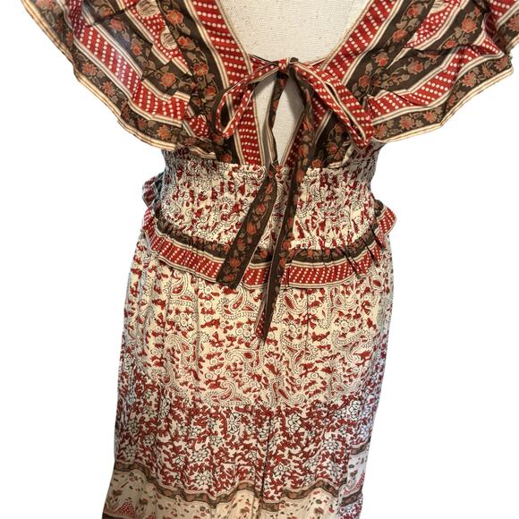 Sea New York Size 4 Ivette Flutter Sleeve Smocked Midi Dress Floral Indie Boho - Picture 4 of 7